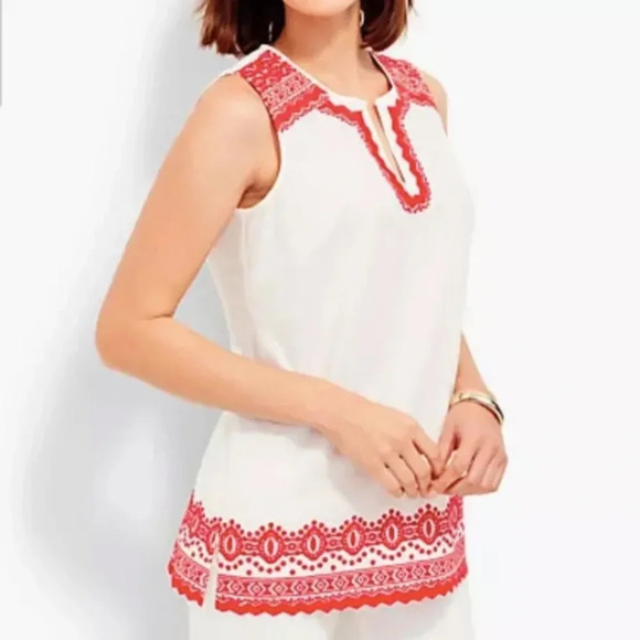 TALBOTS Split Neck Embroidered Cotton Blouse - Picture 1 of 9